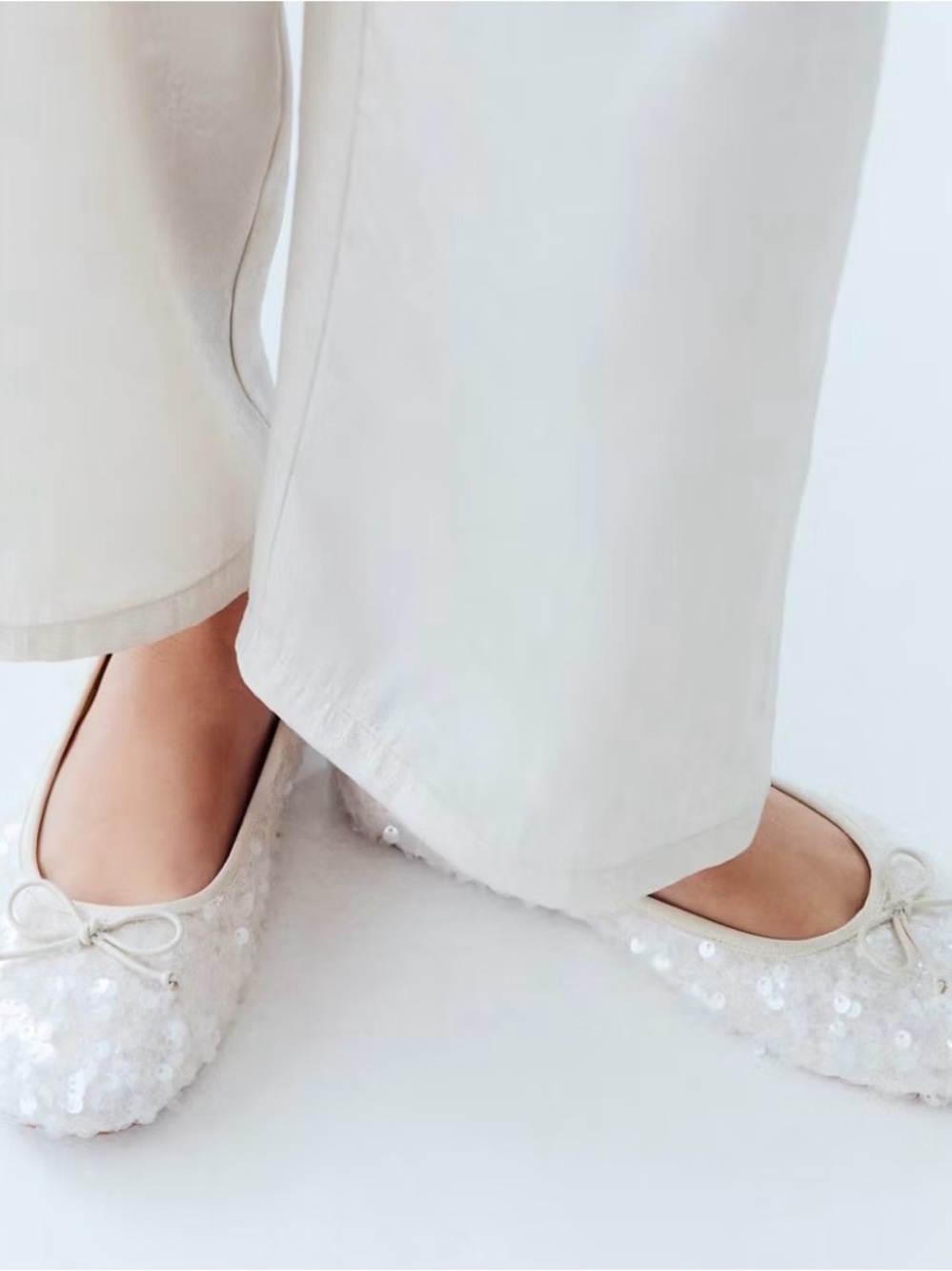 Mango | Sequin Ballet Flats, White